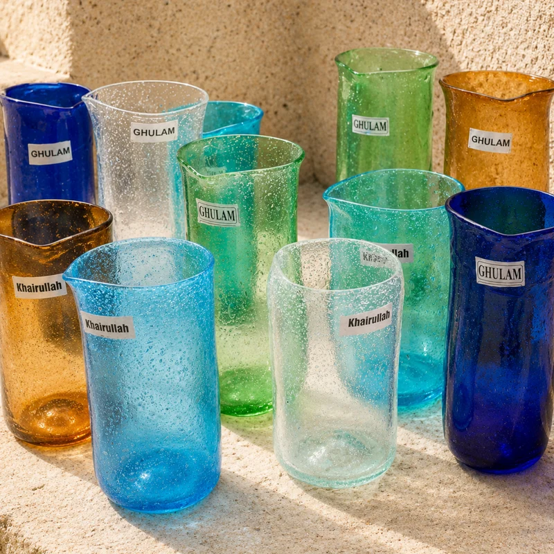 Herat Glas Karaffe – mundgeblasen in Afghanistan | verschiedene Farben & Größen