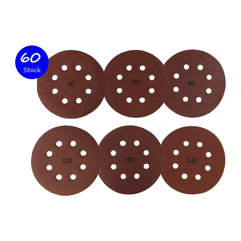 Gewebe-Schleifscheiben │ Ø 125 mm │ 8-Loch │ 60 Stück │ mixed Körnung je 10 x (40/60/80/120/180/240)