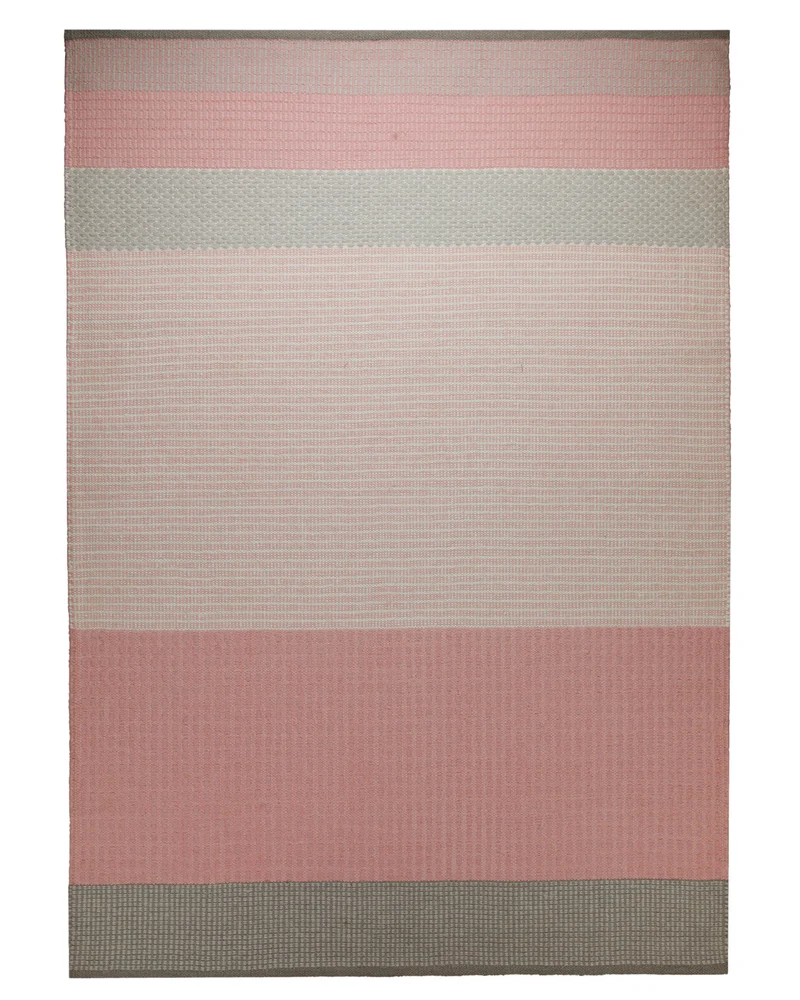 Handwebteppich Wolle Breitstreifen rosé grau 160x230 cm