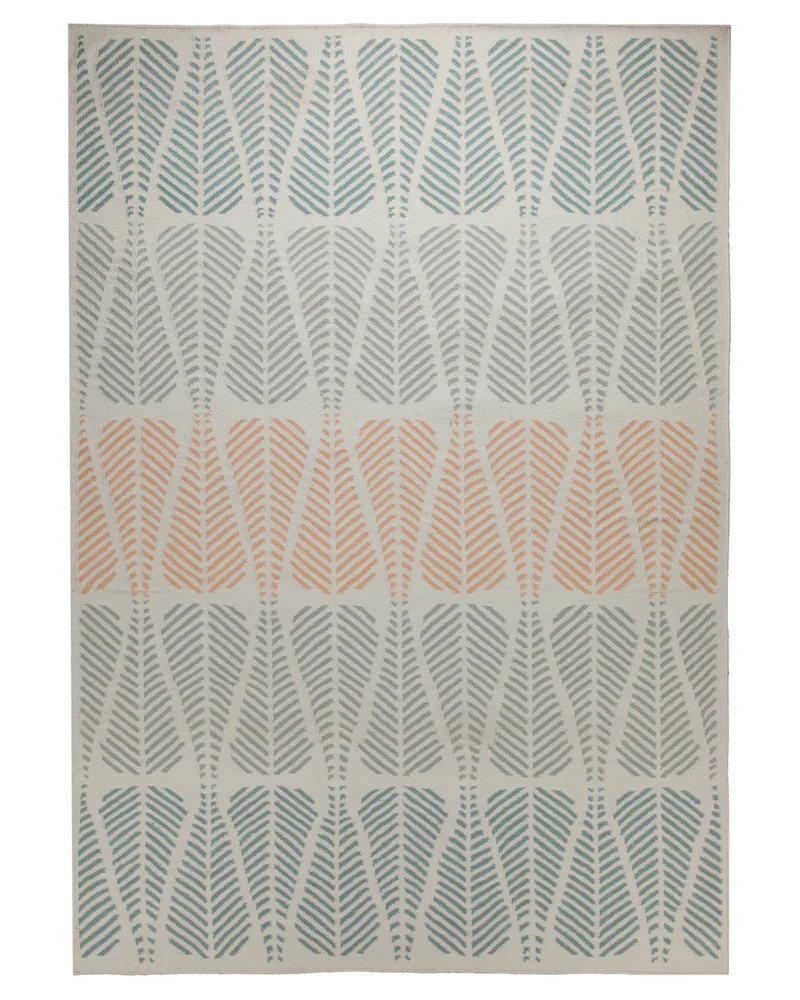 Handwebteppich Wolle Blattmuster petrol lachs 160x230 cm