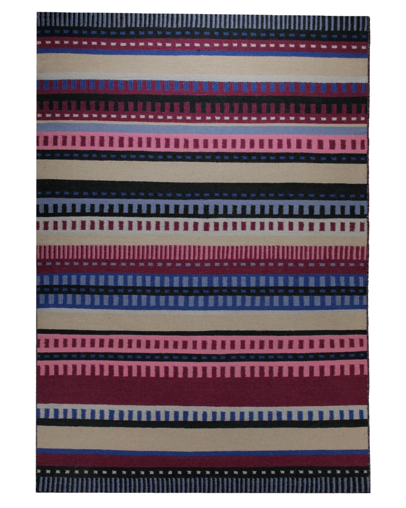 Handwebteppich Wolle Streifen bunt petrol 160x230 cm