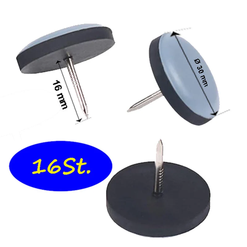 Teflongleiter Ø25mm mit Nägel, 16 Stück