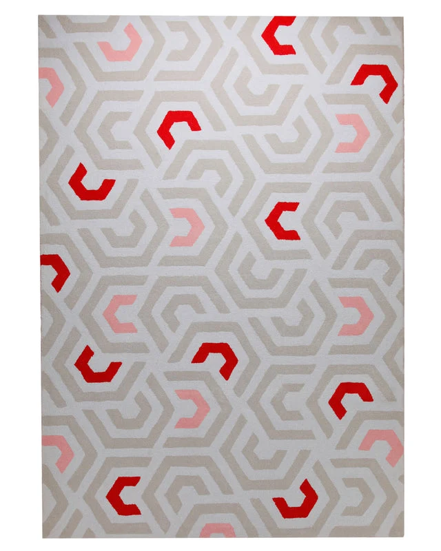 Labyrinth in Sand mit Rot - Hoch-Tief-Handtuft 160 x 230 cm