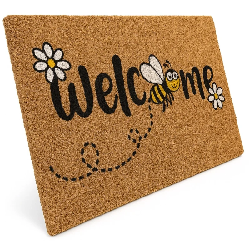 Kokos Fussmatte Welcome mit Blumen und Biene
