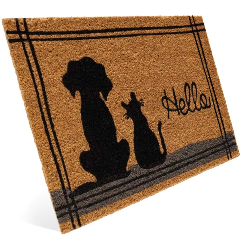 Kokos Fußmatte mit Hund und Katze & Hello