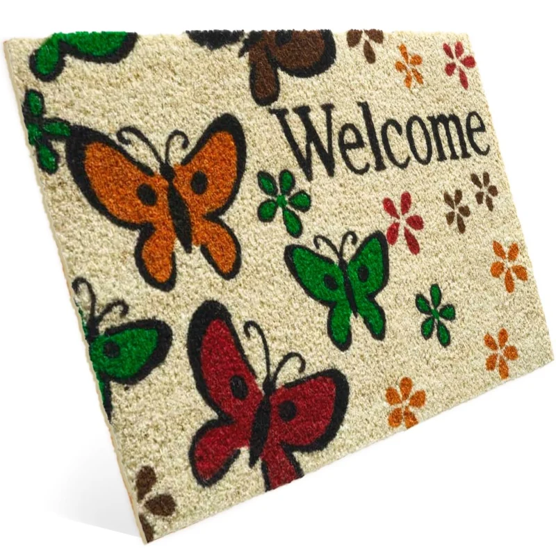 Kokos Fußmatte mit Schmetterlinge Motiv & Welcome