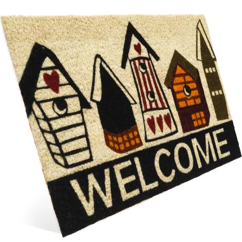 Fussmatte aus Kokos mit Vogelhäuser-Motiv & Welcome