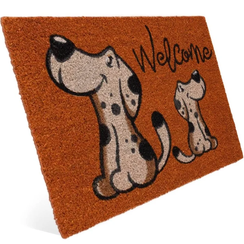 Fussmatte aus Kokos mit Hunde Motiv & Welcome