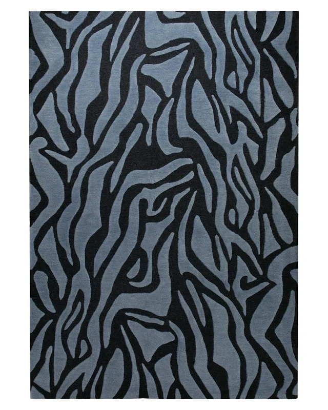 Wilde Linie in Rauchblau - Handtuft Wolle 160 x 230 cm