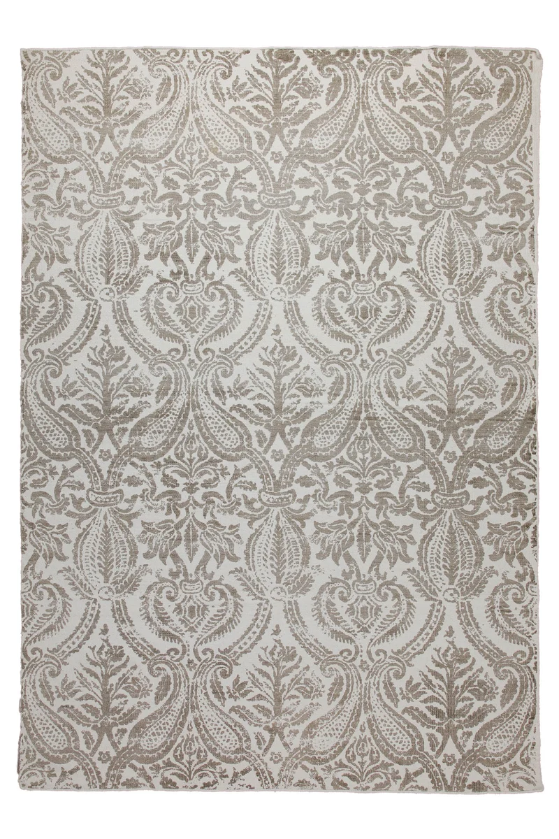 160x230 Teppich Wohnzimmer Verblasster Damast in Greige – Vintage-Print mit Patina
