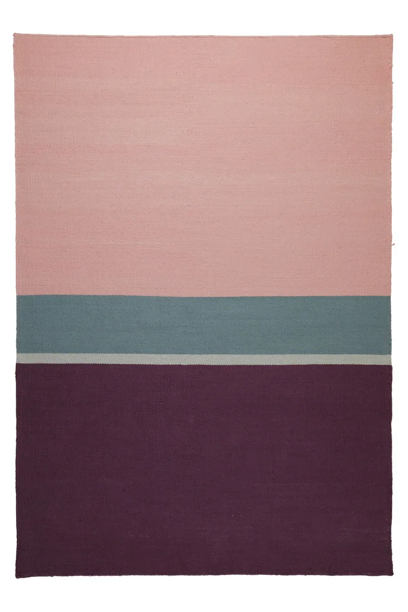 160x230 Teppich Wohnzimmer Aubergine trifft Rosé – Color-Block in reiner Baumwolle