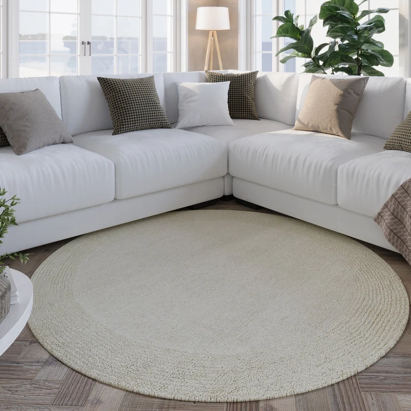 Kurzflor Teppich Rund Creme Weiß aus Schurwolle "Hamptons TWENTYONE" WECONhome