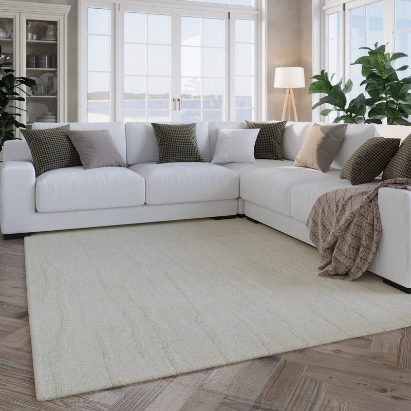 Kurzflor Teppich Creme Weiß aus Schurwolle "Hamptons TWENTY" WECONhome