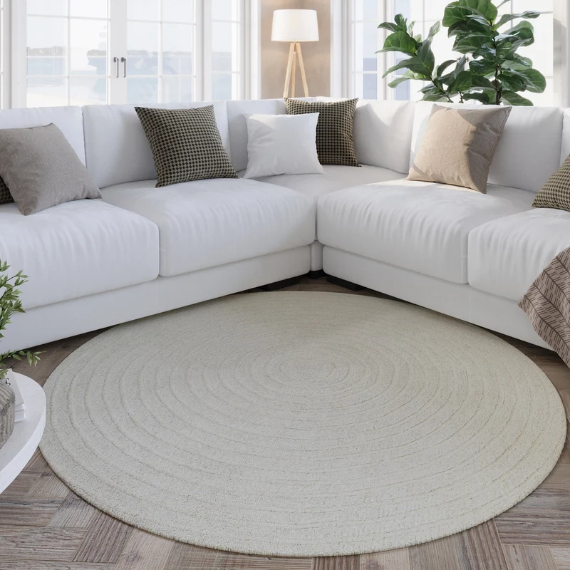 Kurzflor Teppich Rund Creme Weiß aus Schurwolle "Hamptons NINETEEN" WECONhome