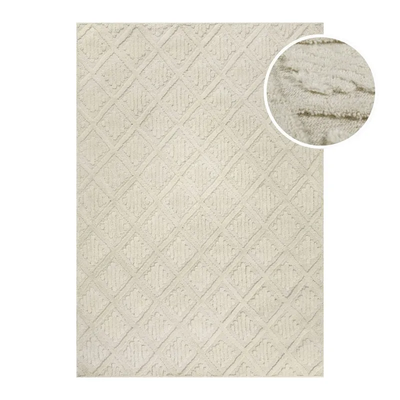 Kurzflor Teppich Creme Weiß aus Schurwolle "Hamptons SEVENTEEN" WECONhome