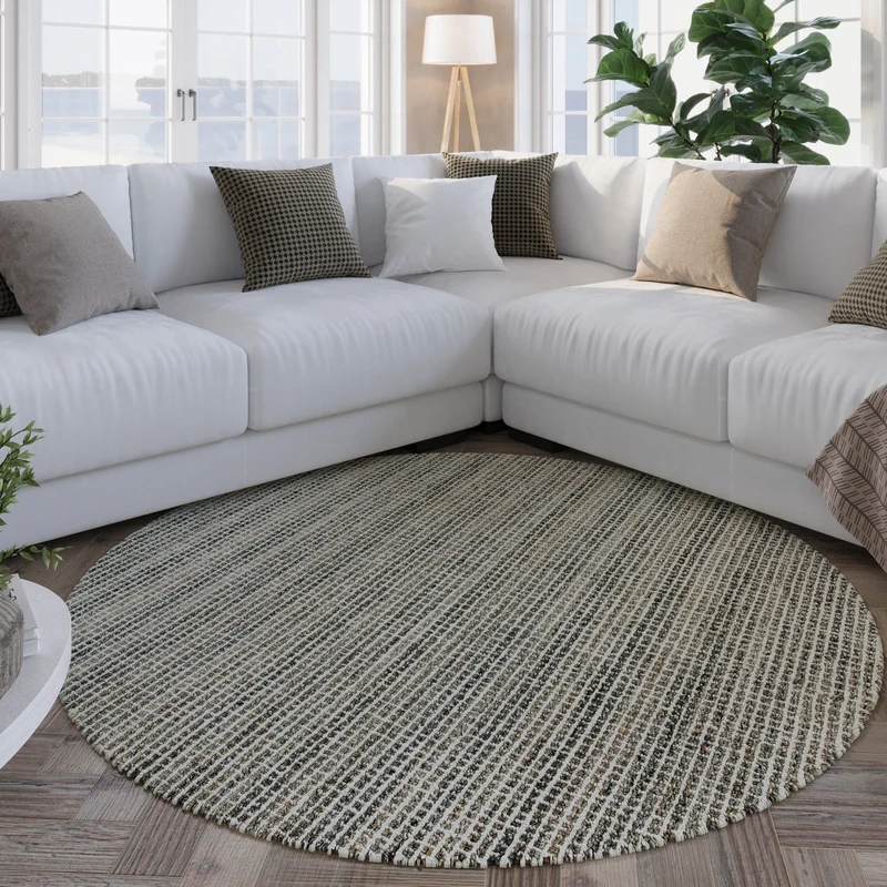 Kurzflor Teppich Rund Grau Braun meliert "Hamptons FOURTEEN" WECONhome