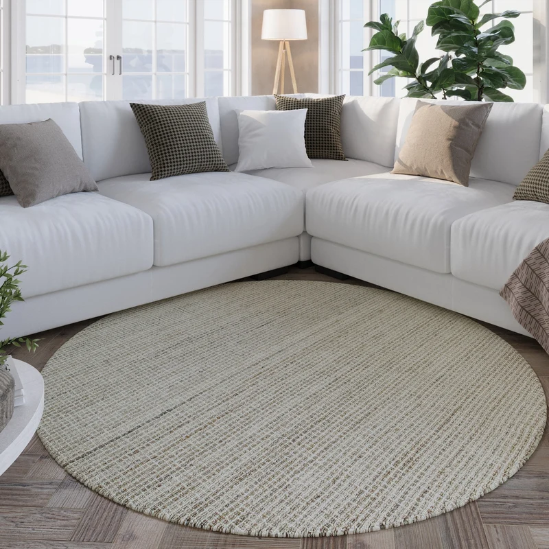 Kurzflor Teppich Rund Greige meliert "Hamptons FOURTEEN" WECONhome