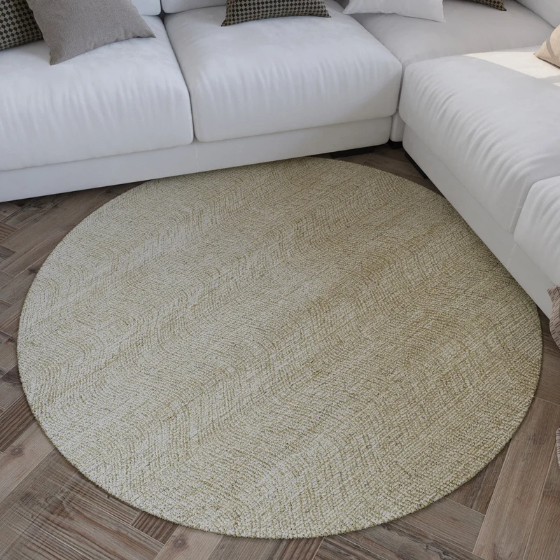 Kurzflor Teppich Rund Sand Beige aus Schurwolle "Hamptons THIRTEEN" WECONhome