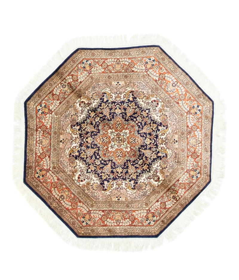 Seidenteppich - Kaschmir Seide sonderform - 125 x 127 cm - blau