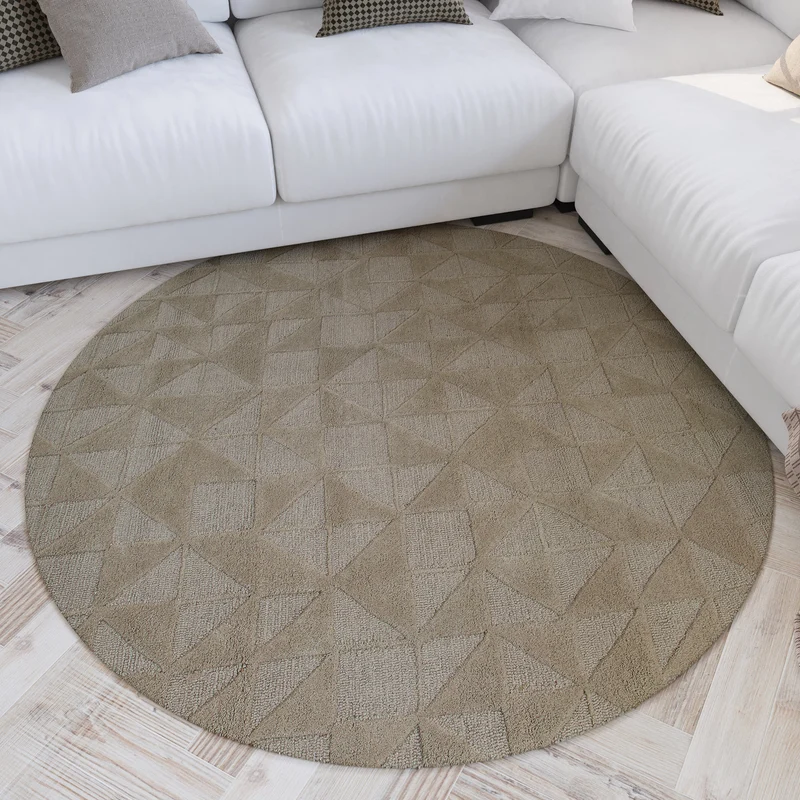 Kurzflor Teppich Rund Sand Beige aus Schurwolle "Hamptons THIRTYSEVEN" WECONhome