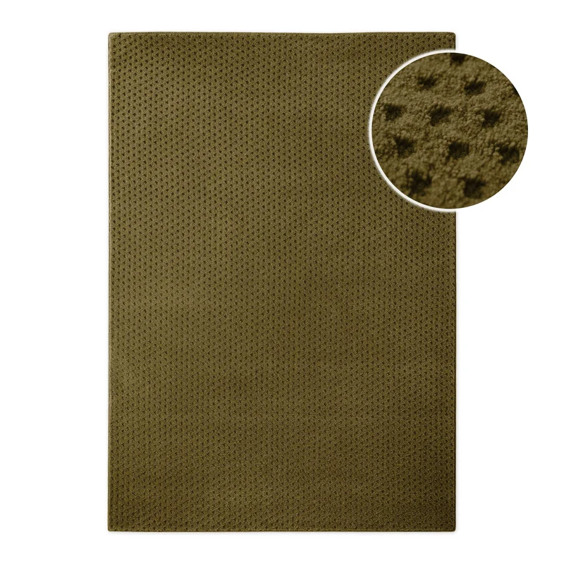 Kurzflor Teppich aus Schurwolle Oliv Grün "Castello THREE" WECONhome