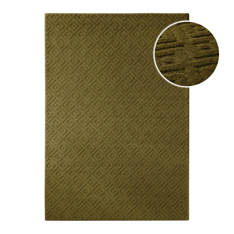 Kurzflor Teppich aus Schurwolle Oliv Grün "Castello TWO" WECONhome