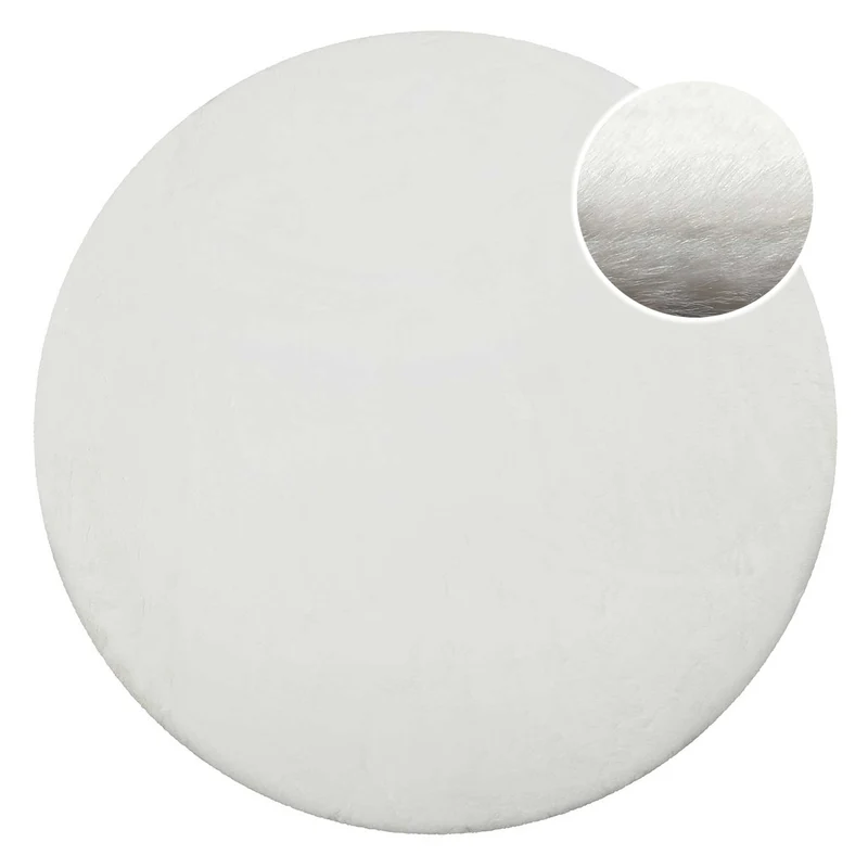 Kunstfell Teppich Rund Weiß flauschig und weich "Anna" WECONhome Basics