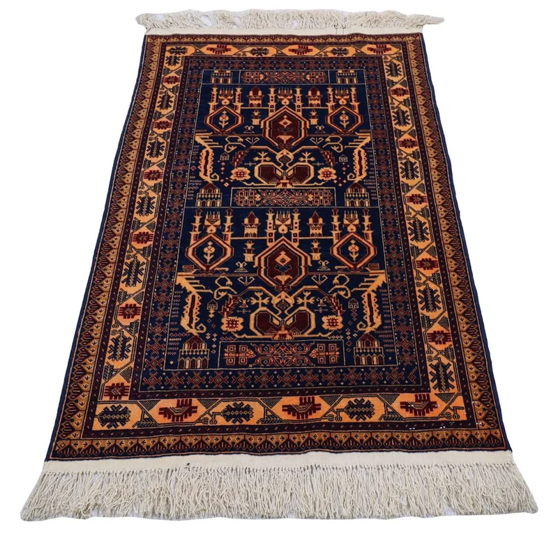 Afghan Teppich 95 x 144 cm - dunkelblau