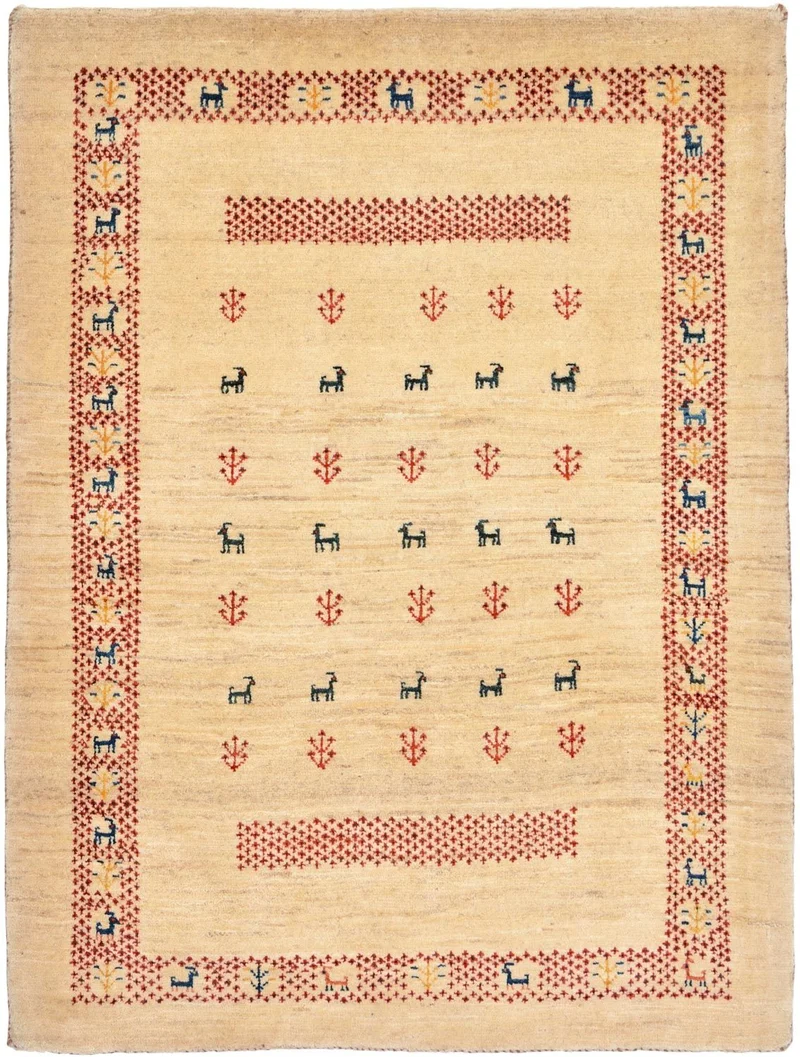 Gabbeh Teppich - Loribaft Perser 84 x 113 cm - beige