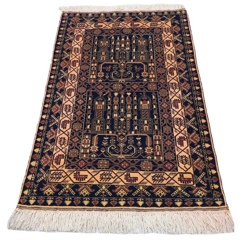 Afghan Teppich 96 x 142 cm - dunkelblau