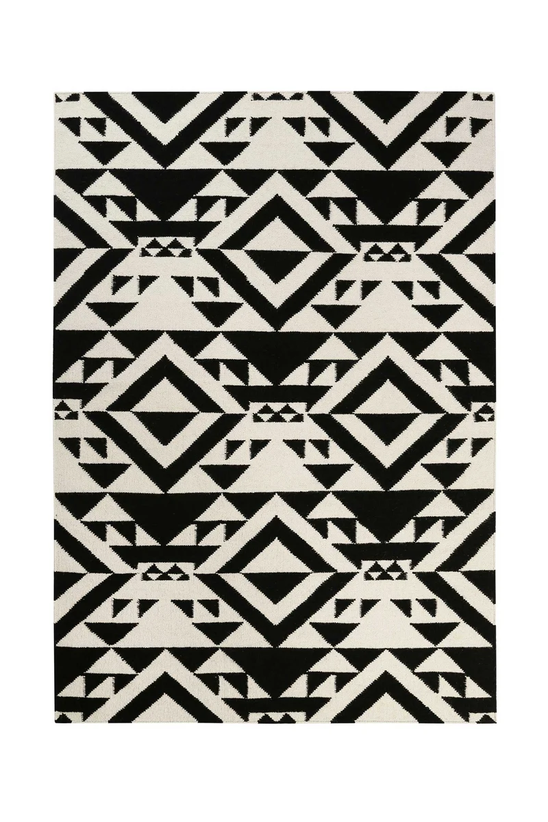 Kelim Teppich Schwarz Creme Weiß aus Wolle "Black Mellow" Accessorize