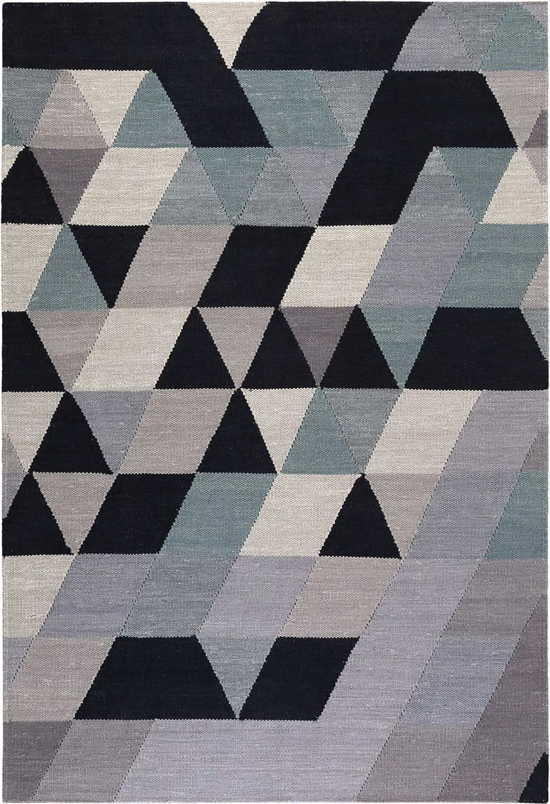 Esprit Kelim Teppich blau grau Kurzflor "Triango"