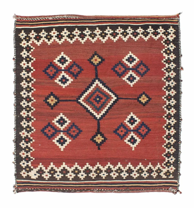 Kelim Teppich - Oriental 132 x 144 cm - dunkelrot