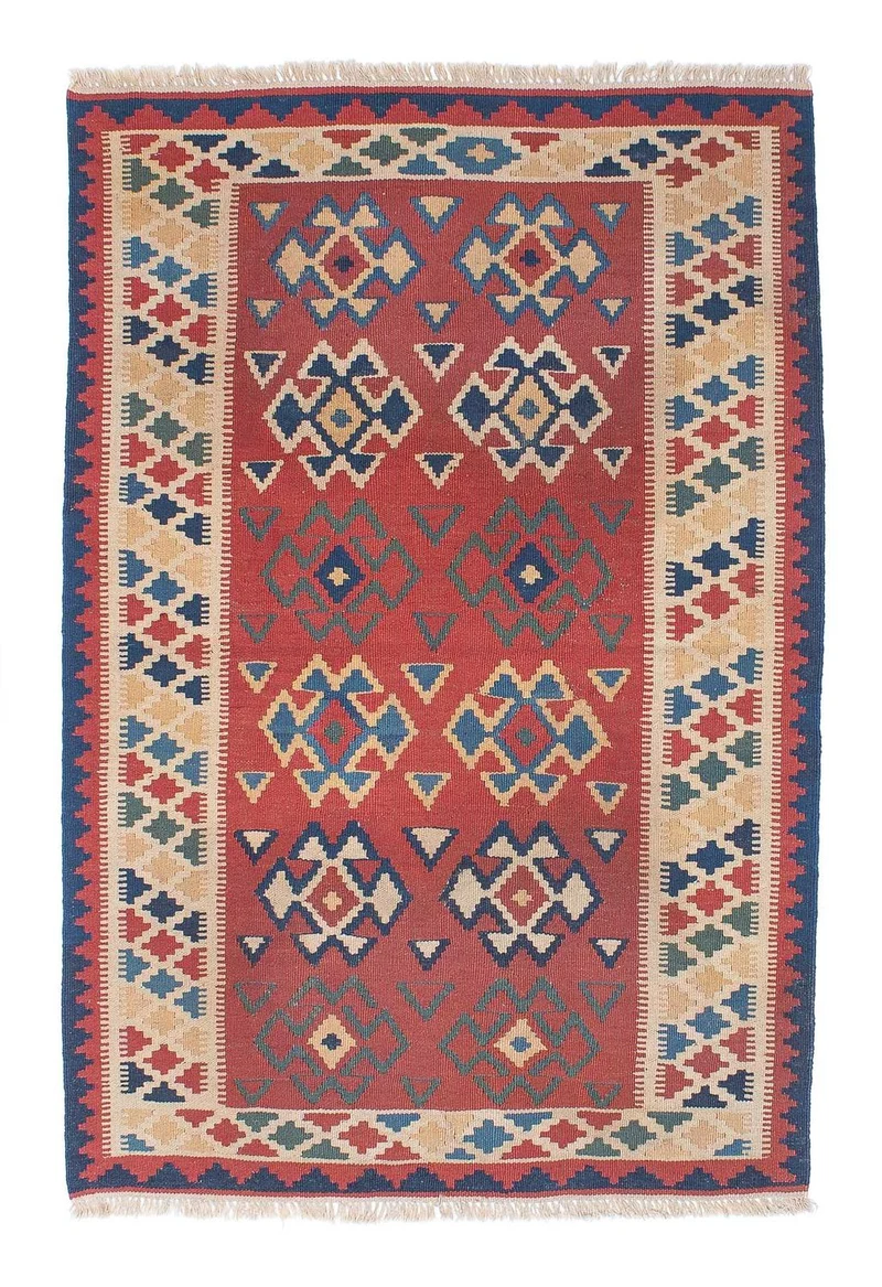 Kelim Teppich - Oriental 105 x 156 cm - dunkelrot