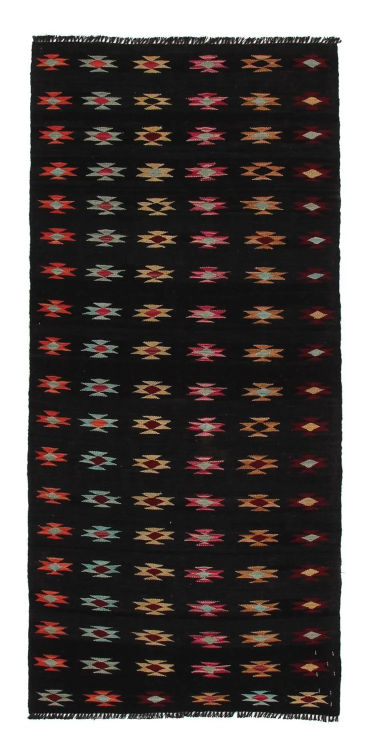 Kelim Teppich - Splash 85 x 195 cm - schwarz