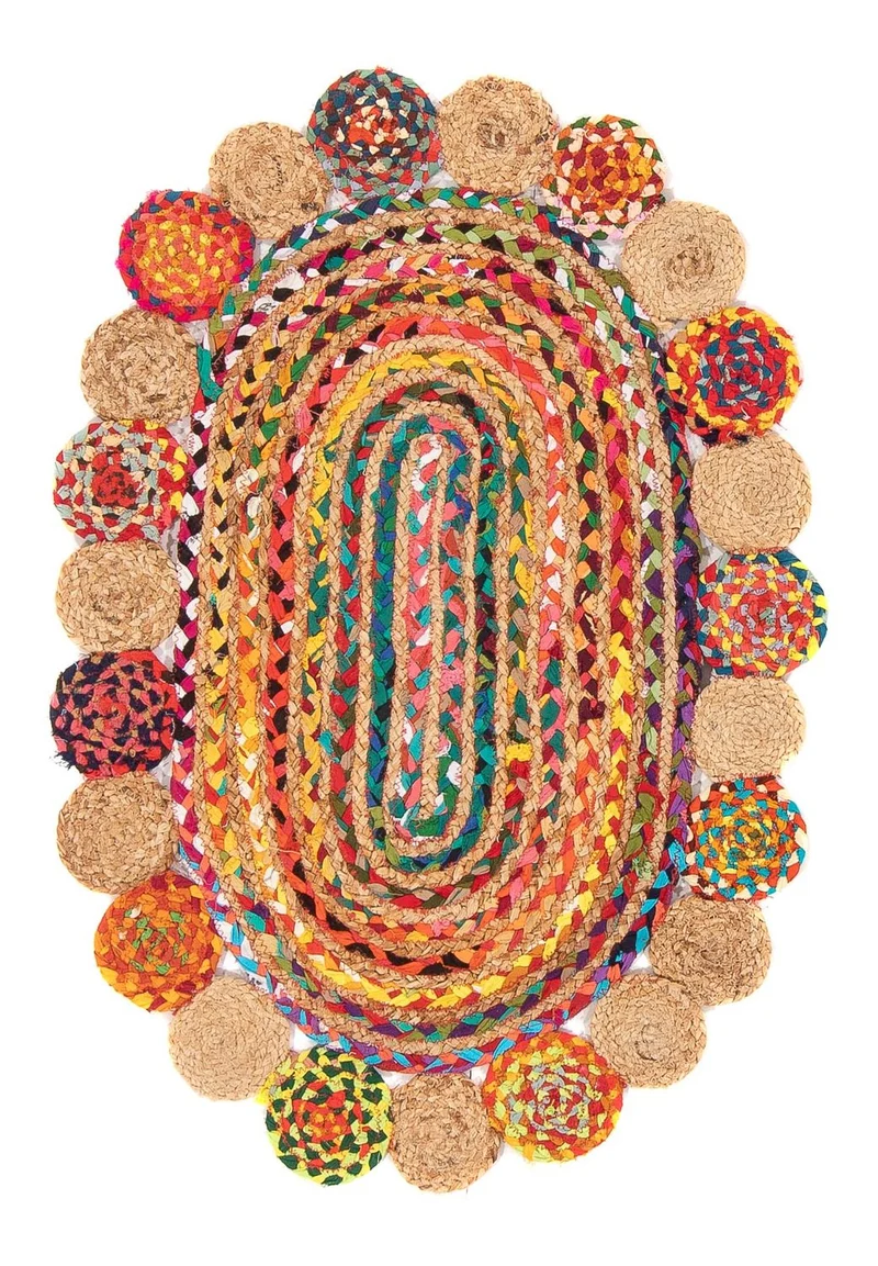 Juteteppich oval - 61 x 91 cm - mehrfarbig
