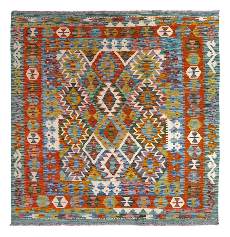 Kelim Teppich - Splash quadratisch - 152 x 154 cm - mehrfarbig