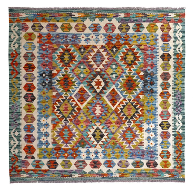Kelim Teppich - Splash quadratisch - 154 x 154 cm - mehrfarbig