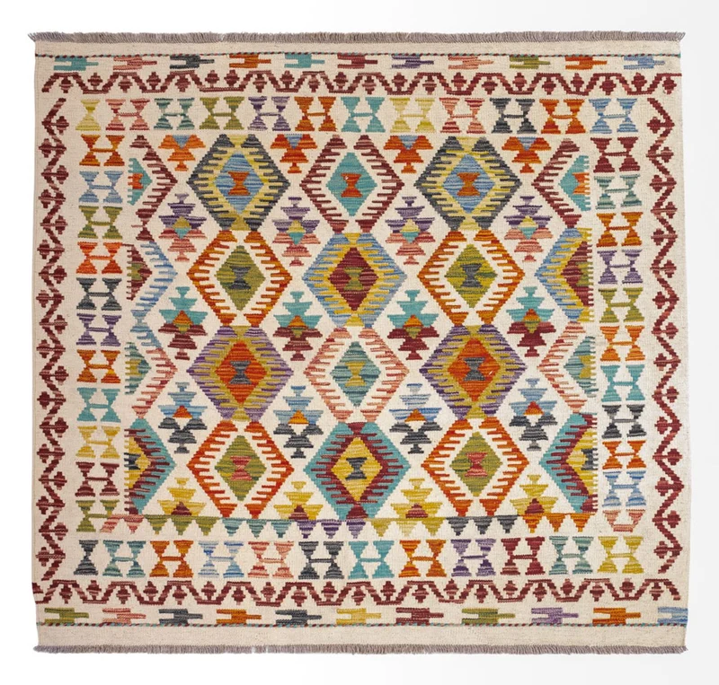 Kelim Teppich - Splash quadratisch - 143 x 154 cm - mehrfarbig
