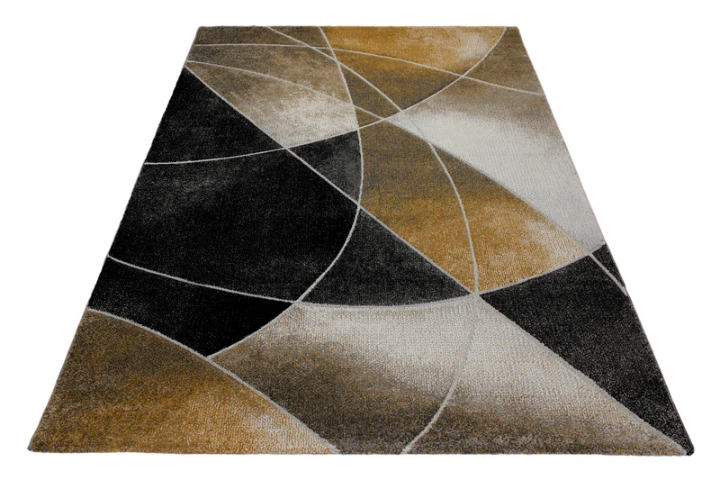 160x230 Teppich Wohnzimmer Gold Schwarz Linien