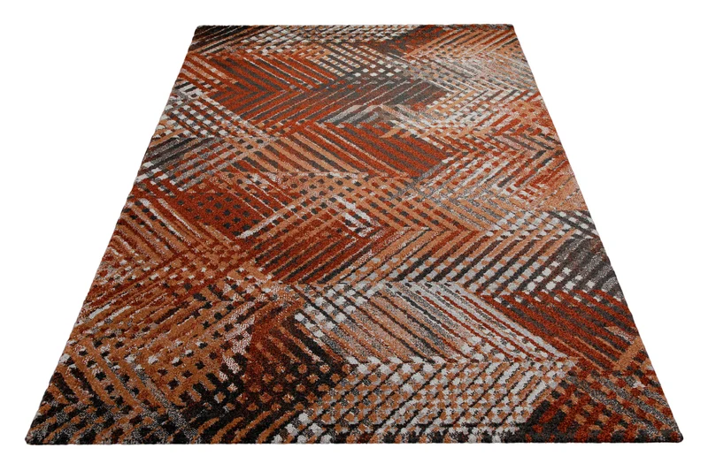 160x230 Teppich Wohnzimmer Rot Fischgrätenmuster