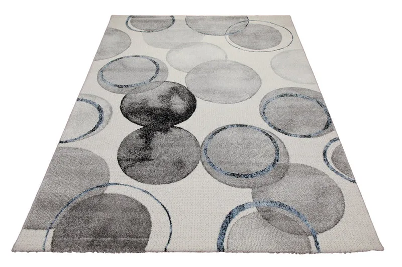 Teppich 160x230 Wohnzimmer Creme Kreise Anthrazit