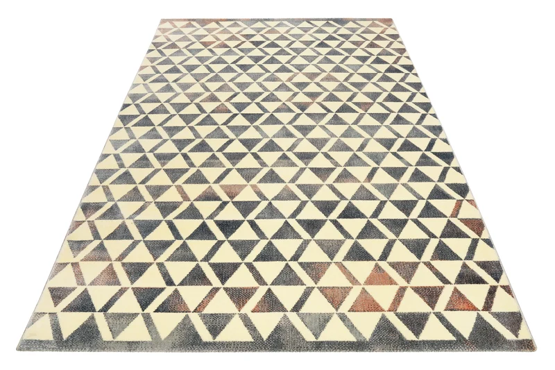 160x230 Teppich Wohnzimmer Creme Blaugrau Farbverlauf Dreieck