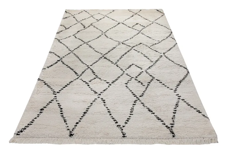 160x230 Teppich Wohnzimmer Creme Schwarz Rauten