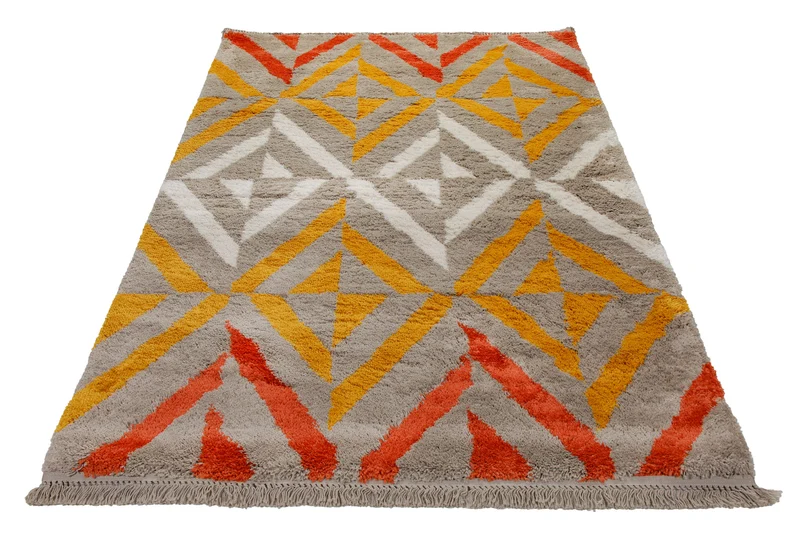 Teppich 160x230 Wohnzimmer Beige Orange Weiß Muster