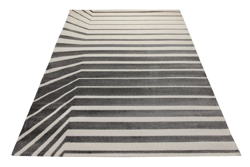 Teppich 160x230 Wohnzimmer Creme Schwarz Streifen