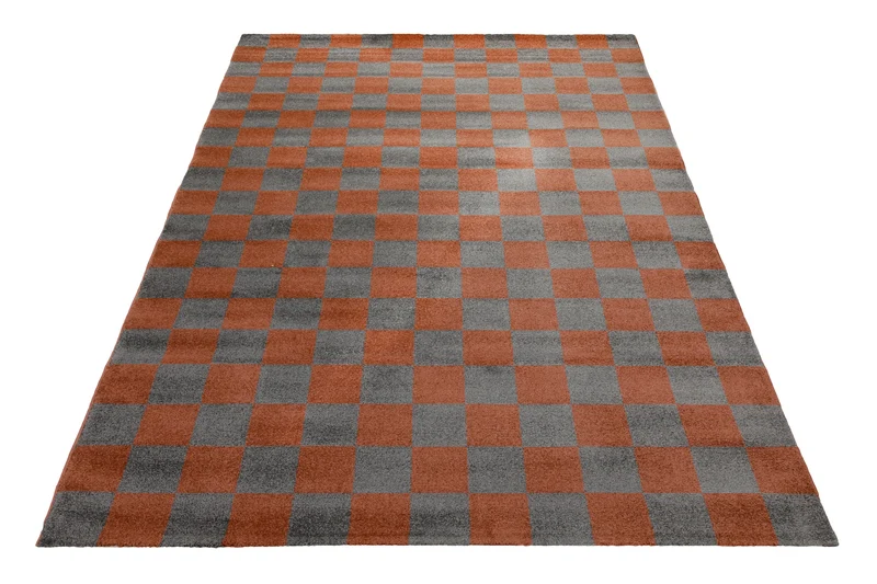 Teppich 160x230 Wohnzimmer Kariert Anthrazit Rotbraun