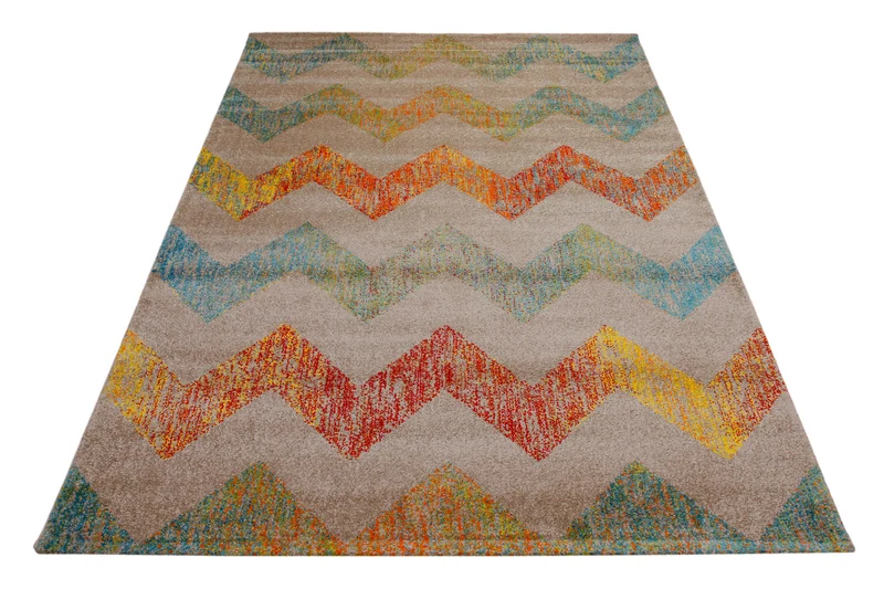 Teppich 160x230 Wohnzimmer Hellbraun Zickzack Muster