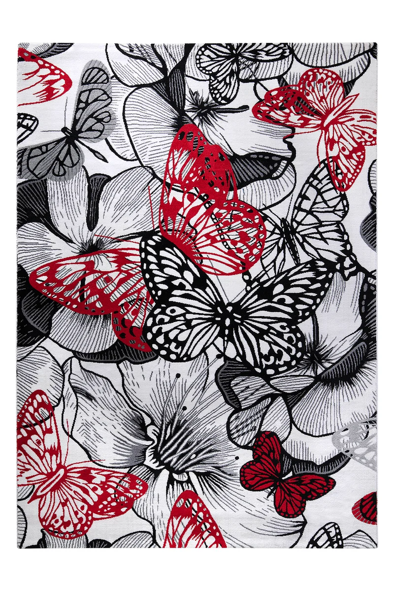 Weconhome Teppich 133x200 Weiß Schwarz Floral