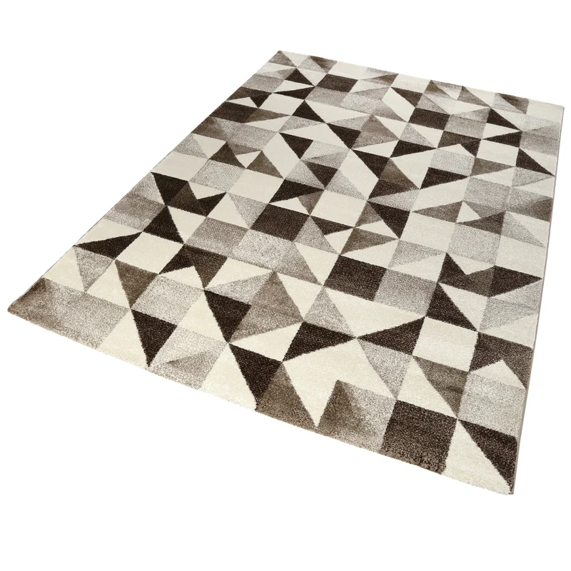 160x230 Teppich Wohnzimmer Dreiecke Braun Creme